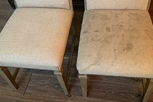 Two upholstered chairs, one cleaned and one not